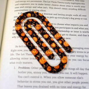 Jumbo Acrylic Paperclip, Handmade, trending, pumpkin, place holder, clip